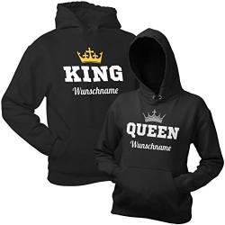 Shirtoo King Queen Pullover (Hoodies) mit individuellen Namen – Schwarze Kapuzenpullis im Partnerlook Geschenk zum Valentinstag, Geburtstag, Jahrestag von Shirtoo