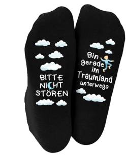 Shirtoo Lustige Socken für Frauen und Männer – Bitte nicht stören, Ich bin gerade im Traumland unterwegs – Originelles Geschenk für Damen und Herren, schwarz von Shirtoo