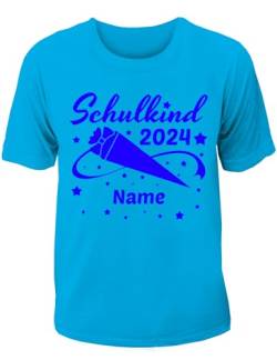 T-Shirt Einschulung/Schulanfang: Schulkind 2024 mit Wunschnamen Azurblau von Shirtoo