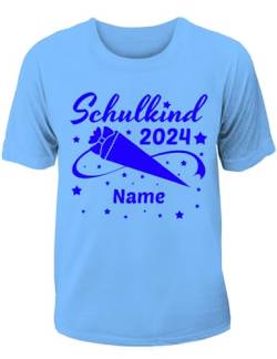 T-Shirt Einschulung/Schulanfang: Schulkind 2024 mit Wunschnamen Hellblau von Shirtoo