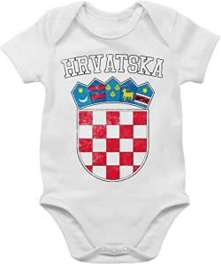 Baby Body Junge Mädchen - 2024 Fussball EM Fanartikel - Kroatien Wappen Hrvatska Krotatisch - 1/3 Monate - Weiß - kroatische produkte strampler europameisterschaft croatia babysachen wm croatian von Shirtracer