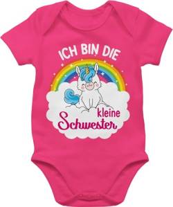 Baby Body Junge Mädchen - Ich bin die kleine Schwester - mit Einhorn - 6/12 Monate - Fuchsia - bodies kurzarm jungen strampler bodys babybody babysachen kurzarmbody babykleidung romper kinder von Shirtracer