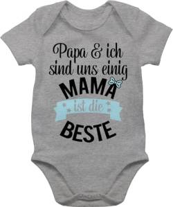 Baby Body Junge Mädchen - Mama ist die beste II - 1/3 Monate - Grau meliert - muttertagsbody kurzarmbody muttertag muddi best mom strampler muttertagsstrampler babykleidung jungen mama's mamas von Shirtracer