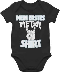 Baby Body Junge Mädchen - Sprüche - Mein erstes Metal Shirt weiß - 3/6 Monate - Schwarz - mit spruch strampler unisex m�dchen neugeboren coolem babybody kurzarm sprüchen drauf babybekleidung von Shirtracer