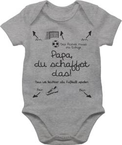 Baby Body Junge Mädchen - Sprüche - Papa du schaffst das Fußball - schwarz - 1/3 Monate - Grau meliert - vatertag kurzarm babymode witzig spruch fussball strampler bodys für babys mit sprüchen von Shirtracer