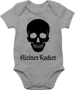 Baby Body Junge Mädchen - Strampler & - Kleiner Rocker Totenkopf - 3/6 Monate - Grau meliert - babykleidung rock babystrampler bodys babysachen kinder kurzarm jungen neugeborene unisex babybody von Shirtracer