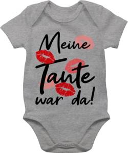 Baby Body Junge Mädchen - Strampler & - Meine Tante war da - schwarz - 6/12 Monate - Grau meliert - sachen mit papa spruch bodies für babys sprüche bodys witzige babybody babysachen kurzarm von Shirtracer