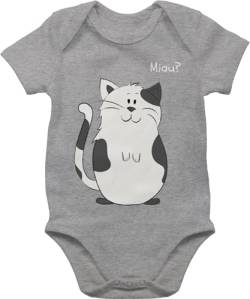 Baby Body Junge Mädchen - Tiermotiv Animal Print - lustige Katze - 3/6 Monate - Grau meliert - babystrampler jungen kurzarm strampler bodi baby-kurzarmbodys bodies babybodies bodys babybody sachen von Shirtracer