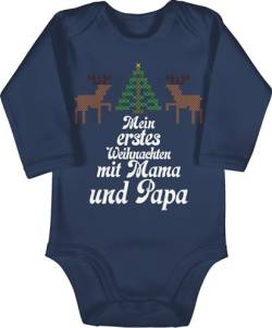 Baby Body langarm Mädchen Junge - Geschenke Christmas - Ugly sweater - Mein erstes Weihnachten - Rentiere - 6/12 Monate - Navy Blau - xmas babys first bodie weinachten babystrampler x mas bodys von Shirtracer