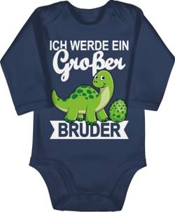 Baby Body langarm Mädchen Junge - Ich werde ein großer Bruder mit Dinos - 6/12 Monate - Navy Blau - langarmbody grosse brüder big brother babystrampler großen bin baby-body grosser verkündung von Shirtracer