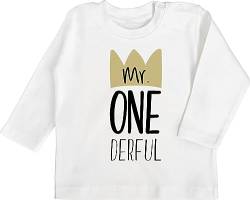 Baby Langarmshirt - 1. Geburtstag - Mr One Derful - 18/24 Monate - Weiß - Shirts für Baby-Jungen Babykleidung Junge 1 Jahr First Birthday mr. Onederful babyshirt Outfits eins ich Bin Longsleeve von Shirtracer