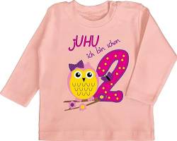 Baby Langarmshirt - 2. Geburtstag - jUHU ich Bin Schon Zwei - 18/24 Monate - Babyrosa - t Shirts geburtstagsoutfit 2 Jahre zweiter eulen t-Shirt Langarm Outfit 2ter endlich Longsleeve Junge zum Eule von Shirtracer