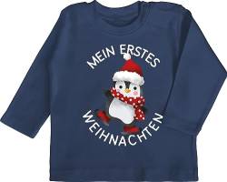 Baby Langarmshirt - Geschenke Christmas - Mein erstes Weihnachten mit Pinguin - weiß - 6/12 Monate - Navy Blau First Xmas t- Shirt Outfit weihnachtskleinigkeit My Tshirts von Shirtracer