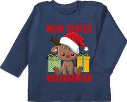 Baby Langarmshirt - Geschenke Christmas - Mein erstes Weihnachten mit Rentier - 3/6 Monate - Navy Blau - weihnachtsshirts weihnacht 1.Weihnachten Babykleidung Outfit Junge Weihnachts 1st t- Shirt von Shirtracer