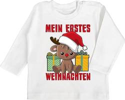 Baby Langarmshirt - Geschenke Christmas - Mein erstes Weihnachten mit Rentier - 6/12 Monate - Weiß - Outfit 1 Langarm weihnachtsshirt Junge weihnachtskleinigkeit 1. t - Shirt von Shirtracer