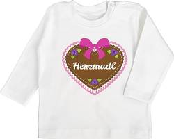 Baby Langarmshirt - Kompatibel Oktoberfest Outfit - Herzmadl mit Lebkuchenherz - 12/18 Monate - Weiß - Trachten Langarmshirts für Baby-mädchen Trachtenmode bayrisches Babykleidung Bayerisches von Shirtracer