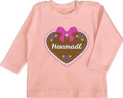 Baby Langarmshirt - Kompatibel Oktoberfest Outfit - Herzmadl mit Lebkuchenherz - 18/24 Monate - Babyrosa - Oktober Longsleeve Jungen bayrischer Abend anziehsachen Trachtenmode Shirt boarische t von Shirtracer