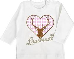 Baby Langarmshirt - Kompatibel mit Oktoberfest Outfit - Lausmadl Hirsch - 12/18 Monate - Weiß - Shirt Langarm Bavarian t-Shirt boarische Tshirt oktoberfestkleidung anziehsachen von Shirtracer