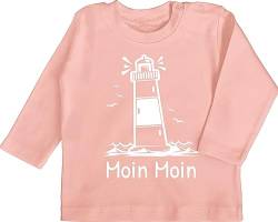 Baby Langarmshirt - Sprüche - Moin Moin - Leuchtturm - 6/12 Monate - Babyrosa - Shirt Langarm mit Aufschrift t-Shirt sprüche. t für babysachen Tshirt lustige Shirts witzige Jungen Spruch von Shirtracer