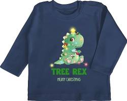 Baby Langarmshirt - Weihnachten Geschenke - Tree Rex - Merry Christmas - 6/12 Monate - Navy Blau - weihnachtpullor weihnachtsmotive Shirt Langarm weihnachtsoutfit Junge weihnachtsshirts weihnacht von Shirtracer