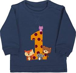 Baby Pullover Jungen Mädchen - 1. Geburtstag - Eins Waldtiere - 12/18 Monate - Navy Blau - 1 jahr 1.geburtstag sweatshirt outfit 1st birthday year sweater junge one jahre pulli geburtstagspullover von Shirtracer