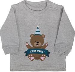 Baby Pullover Jungen Mädchen - 1. Geburtstag - Ich bin schon eins Bär - 18/24 Monate - Grau meliert - one birthday 1 pulli ein jahr geschenke für 1jahrige zum ersten year geburtstags old happy von Shirtracer