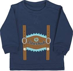 Baby Pullover Jungen Mädchen - Kompatibel mit Oktoberfest Outfit - Lausbub Lederhose - 6/12 Monate - Navy Blau - Sweatshirt Tracht Langarm Oktoberfest- Pulli Trachten bayrische bayerisch boarisch von Shirtracer