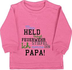 Baby Pullover Jungen Mädchen - Mein Held Papa Feuerwehr Junge - 6/12 Monate - Pink - babykleidung freiwillige stiefel langarm geschenke feuerwehrmann oberteil nachwuchs ist sweatshirt bei der pulli von Shirtracer