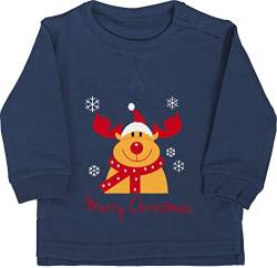 Baby Pullover Jungen Mädchen - Weihnachten Geschenke - Merry Christmas Rentier - 12/18 Monate - Navy Blau - Sweatshirt Outfit Xmas Pulis weihnachtsoutfit Weinachten babypullover x Mas Pulli von Shirtracer