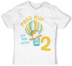 Baby T-Shirt Mädchen Jungen - 2. Geburtstag - Pass auf ich Bin jetzt Zwei Bär Heißluftballon - 18/24 Monate - Weiß - geburtstagsshirt+2+Jahre 2 Jahr Jahre Tshirts Shirt Junge 2nd Birthday Tshirt von Shirtracer