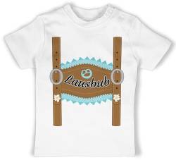 Baby T-Shirt Mädchen Jungen - Kompatibel mit Oktoberfest Outfit - Lausbub Lederhose - 12/18 Monate - Weiß - t Shirts Bayerisches babyshirts bayerische t- Shirt Trachten Tshirt Volksfest Clothes von Shirtracer