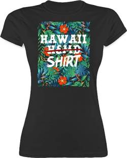 Damen - Karneval & Fasching - Hawaii Hemd Shirt - Aloha Party Hawaiian Hawaii-Kleidung Karibik - S - Schwarz - t-Shirt Rundhals Faschings Shirts fasnets t-Shirts Frauen faschingsshirts karnelval von Shirtracer