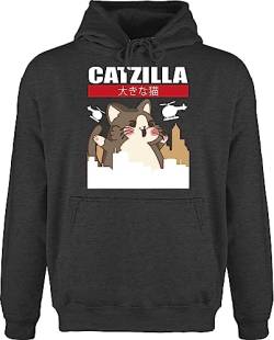 Hoodie Herren Pullover Männer - Anime Geschenke - Catzilla - Big Cat - L - Anthrazit meliert - katze hoddies/pullies cats pullis jh001 huddy fun-kapuzenpullover kapuzenpullover hoody hoodies kapuze von Shirtracer