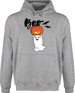 Hoodie Herren Pullover Männer - Halloween - Boo Geist Kürbis Gespenst Gespenster Geister - M - Grau meliert - haloween halooween costum halloeween halloweenparty hallowern heeloween hallowenn von Shirtracer