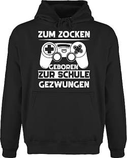 Hoodie Herren Pullover Männer - Nerd Geschenke - Zum zocken geboren Schule gezwungen - XS - Schwarz - Gamer jugendzimmer Hoddies/pullies Geschenk für zocker lustig Kapuze Computer Nerds zur jh001 von Shirtracer