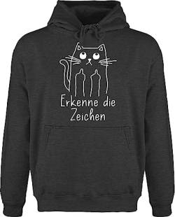 Hoodie Herren Pullover Männer - Sprüche Statement mit Spruch - Katzensprüche Lustig Katze Katzenfan Geschenk Erkenne die Zeichen - M - Anthrazit meliert - oberteil herr kapuzenpullover hudis von Shirtracer