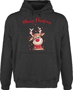 Hoodie Herren Pullover Männer - Weihnachten Geschenke Bekleidung - Merry Christmas Rentier - L - Anthrazit meliert - Weihnachtspullover vor weihnachtshoodies Frohe Weihnachts mit Kapuze von Shirtracer