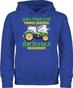 Hoodie Jungen Mädchen - Einschulung - Zum Traktor Fahren geboren zur Schule gezwungen - Kinder Landwirt Bauern Lustig - 140 (9/11 Jahre) - Royalblau - Pullover erste Schultag trecker Pulli von Shirtracer