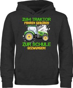 Hoodie Jungen Mädchen - Einschulung - Zum Traktor Fahren geboren zur Schule gezwungen - Kinder Landwirt Bauern Lustig - 152 (12/13 Jahre) - Anthrazit meliert - Alles für den Schulanfang von Shirtracer