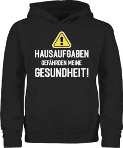 Kinder Hoodie Jungen Mädchen - Einschulung - Hausaufgaben gefährden Meine Gesundheit Warnschild weiß - 152 (12/13 Jahre) - Schwarz - sprüche Schulkind grundschule Geschenk erstes schuljahr von Shirtracer