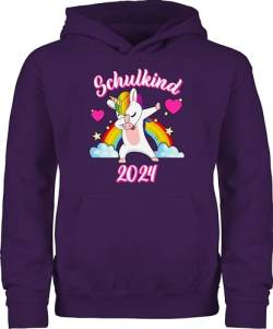 Kinder Hoodie Jungen Mädchen - Einschulung - Schulkind 2024 dabbendes Einhorn Regenbogen - 128 (7/8 Jahre) - Lila - schulanfänger 1 schultag schulanfang schul schule eingeschult schulkinder von Shirtracer