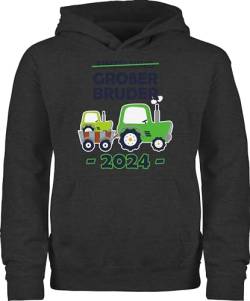 Kinder Hoodie Jungen Mädchen - Einzelkind Großer Bruder 2024 Traktor - 104 (3/4 Jahre) - Anthrazit meliert - big brother hoody geschenk gro er pulli geschenke grosser kapuzenpullover für großen von Shirtracer