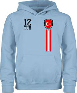 Kinder Hoodie Jungen Mädchen - Fußball EM WM - 12. Mann Türkei Fanshirt - 140 (9/11 Jahre) - Hellblau - hoody fussball jungs pulli fu ball pullover europameisterschaft kids fanartikel 2024 junge von Shirtracer