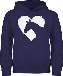 Kinder Hoodie Jungen Mädchen - Pferd Pferde - Herz mit Pferdekopf - 152 (12/13 Jahre) - Navy Blau - geschenk zum reiten reitpulli pferde. pferdehoodies pferdefreunde pferdepullover pferdebesitzer von Shirtracer