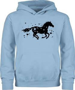 Kinder Hoodie Jungen Mädchen - Pferde Reiten Laufendes Pferd - 140 (9/11 Jahre) - Hellblau - pferdeliebhaberin pullover geschenk mit pferden pferdesport pferde-print (pferd) reitzubehör frau von Shirtracer