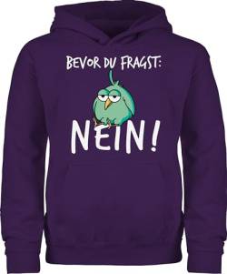 Kinder Hoodie Jungen Mädchen - Statement Sprüche - Bevor du fragst Nein - 152 (12/13 Jahre) - Lila - mit spruch nö pullover geschenk zur einschulung vogel kapuzenpulli sprüche. no pulli spruche von Shirtracer