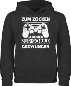 Kinder Hoodie Jungen Mädchen - Trend Kinderkleidung und Co - Zum zocken geboren Schule gezwungen - 140 (9/11 Jahre) - Anthrazit meliert - pullover zock texte kapuzenpulli gamer winterpullover von Shirtracer