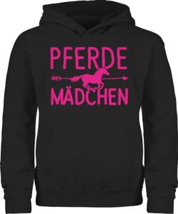 Kinder Hoodie Jungen - Pferd - Pferde Mädchen - 128 (7/8 Jahre) - Schwarz - pullover geschenk mit pferden pulli (pferd) hoody reitzubehör hoddy frau kapuzenpullover reiten maedchen hoodies für von Shirtracer