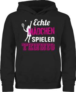 Kinder Hoodie Jungen - Sport Kleidung - Echte Mädchen spielen Tennis - 140 (9/11 Jahre) - Schwarz - geschenk pullover nur pollover maedchen reitpullover frauen hoodies pulli hoody für mädchen, von Shirtracer