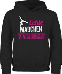 Kinder Hoodie Jungen - Sport Kleidung - Echte Mädchen turnen - Geschenk Turnerin - 128 (7/8 Jahre) - Schwarz - hoddie echten kapuzenpullover maedchen clothes mädels pullis turner hoddies frauen von Shirtracer